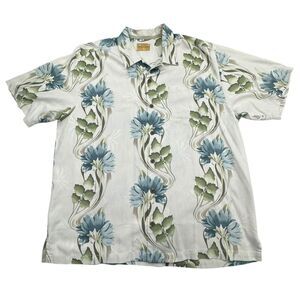 Tommy Bahama Dynamic Deco Coconut Hawaiian Shirt Men XL White Floral Button Down